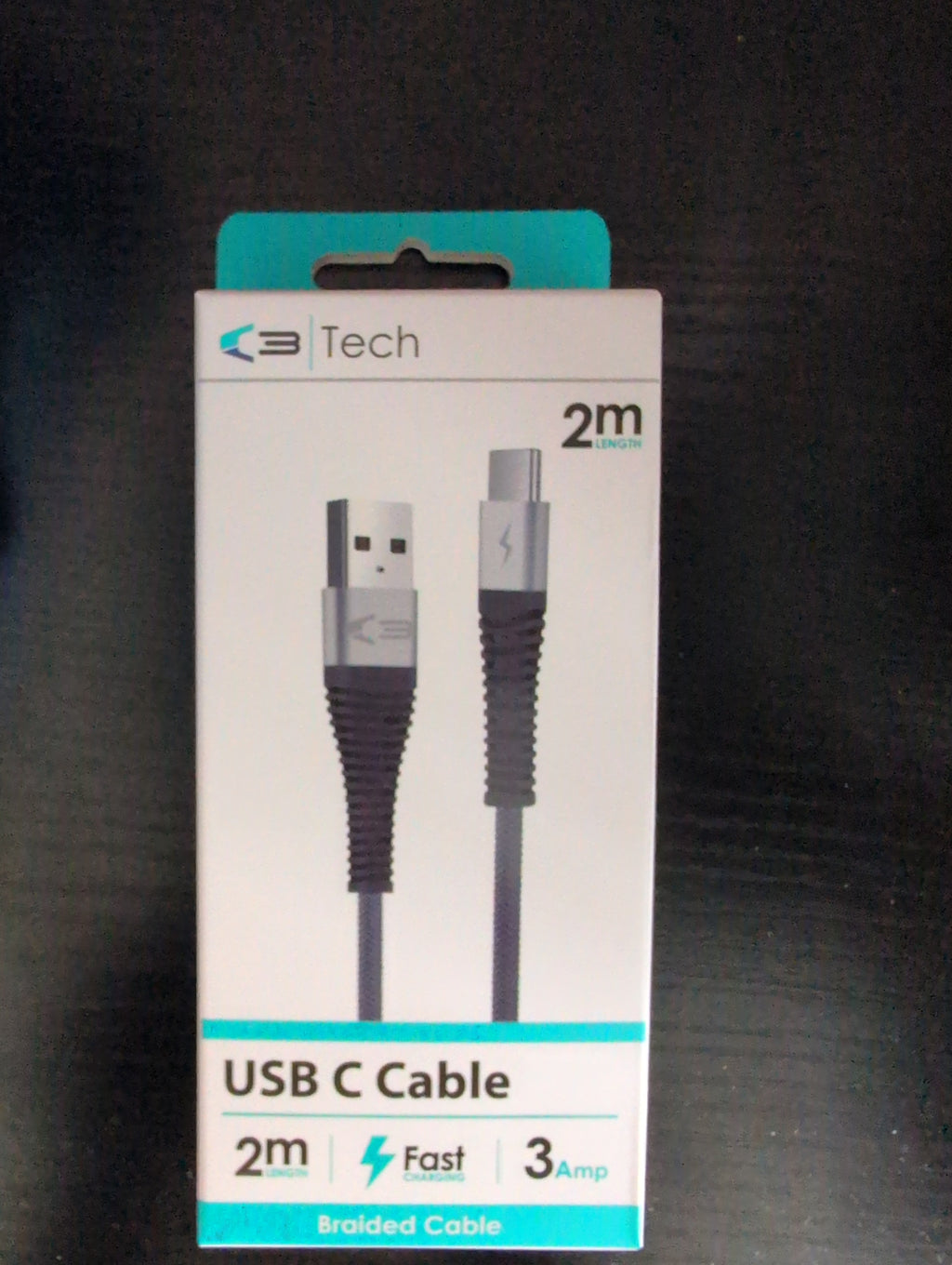 USB C 2 Metre Braided Cable - Fast Charging - Grey